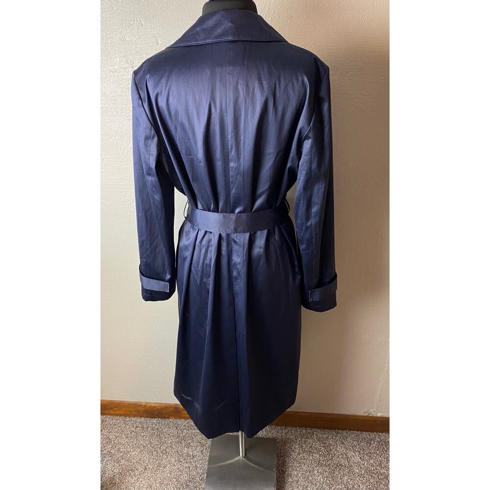 THEORY SILK TRENCH Coat Midnight Blue Sz Large NWT Elegant Designer Classic Fit - Picture 5 of 12